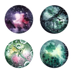 Watercolor planets. Hand drawn illustration