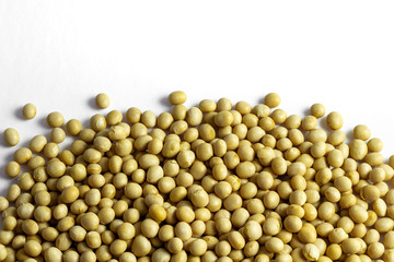 a pile of dried soybeans on white background