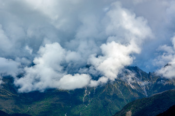 Low clouds over the mountains near the Fox Glacier