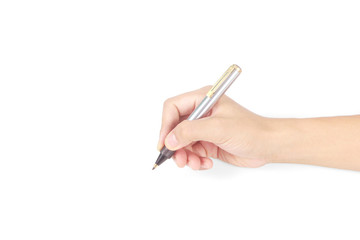  Pen in hand on white background