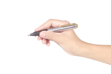  Pen in hand on white background