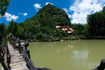 Fototapeta premium Teak church the mountains are the background.