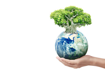 Globe ,earth in hand, holding our planet glowing. Earth image provided by Nasa