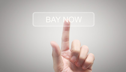 Fototapeta premium Hands touching button screen interface global connection customer networking