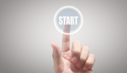 Hands touching button screen interface global connection customer networking