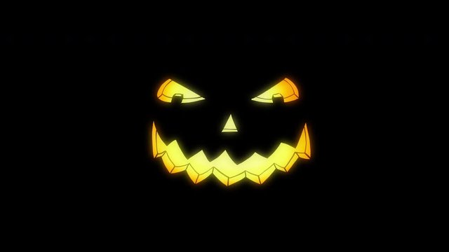 Scary glowing Halloween Pumpkin Eyes and Mouth on Black. Mouth starts laughing (Animation) - Spooky Cartoon Style.