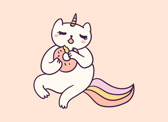 Cute cartoon character cat unicorn, funny vector illustration. T-shirt print graphic art.
