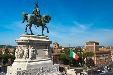 Victor Emmanuel II National Monument in Rome. An equestrian sculpture of Victor Emmanuel II, Rome, Italy. Altar of the Fatherland