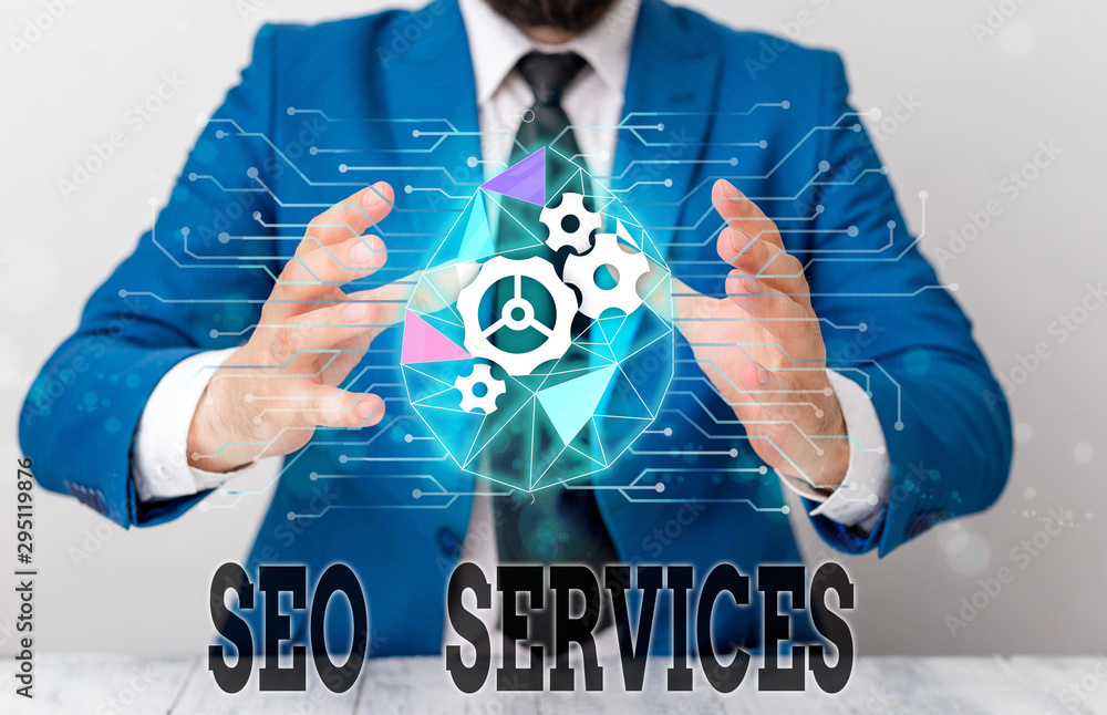 Poster handwriting text seo services. conceptual photo suite of techniques and procedures to surge website 