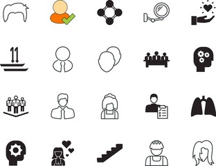 people vector icon set such as: occupation, mirror, front, mark, hipster, checklist, line, step, corporate, industry, craftsmen, healthy, message, beard, repair, together, xray, nurse, steps, expert