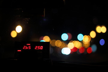 NYC cab at night