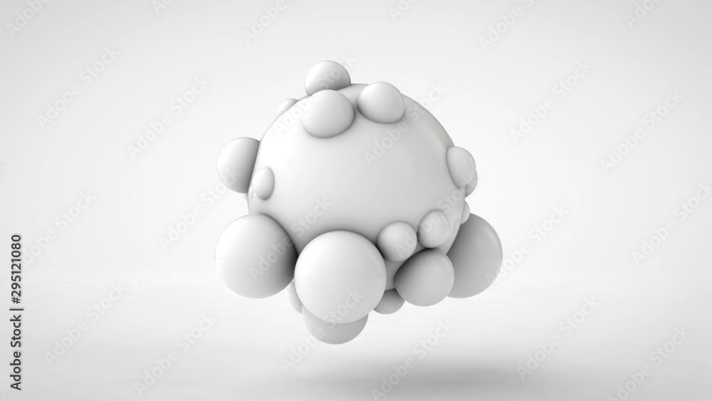 Poster 3d animation of a large white ball and many small pulsating on its surface.