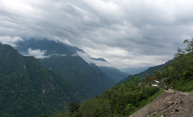 Fototapeta na wymiar Cloudy Weather and Hilly terrain at Sikkim India