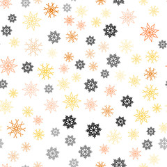 Light Orange vector seamless template with ice snowflakes. Snow on blurred abstract background with gradient. Pattern for design of window blinds, curtains.