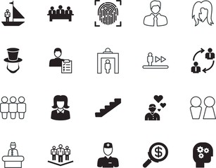 people vector icon set such as: magnifying, hat, service, character, information, travel, education, american, collection, toilet, magnifier, lobby, lincoln, cardiology, 19th, fingerprint, desk