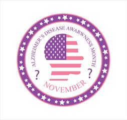 Alzheimer s Disease Awareness Month is organized on November in United States. Dementia emblem, Parkinson badge