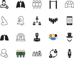 people vector icon set such as: welcome, worker, log, repairman, century, fabrication, life, hospital, constructor, users, supervisor, factory, surgery, telephone, politician, salon, valentine