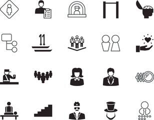 people vector icon set such as: adventure, privacy, repair, alpine, steps, historic, diagnosis, 19th, officer, closet, medic, healthy, imagination, stair, portrait, basin, room, image, president