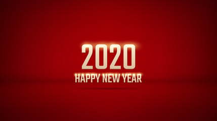 Golden Happy new year 2020 with shadow on studio luxury red color background