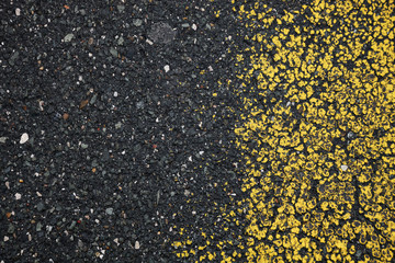 abstract background with yellow lines, street with dark and wet aspalt with a yellow painted line