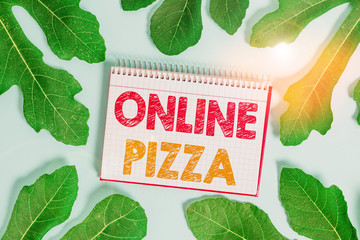 Conceptual hand writing showing Online Pizza. Concept meaning fast delivery of pizza at your...