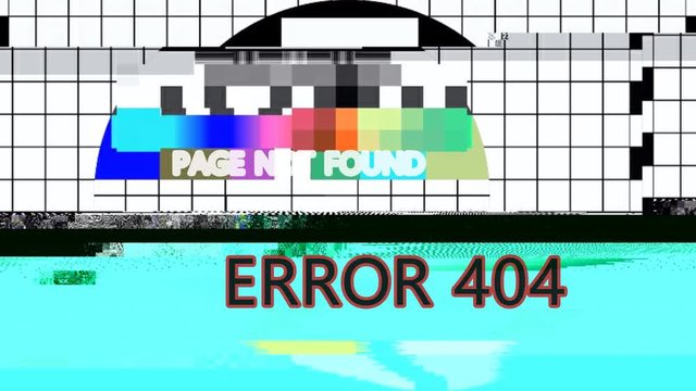 No signal TV colors test ERROR 404 Page not found with glitch effect