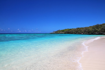 Fototapeta na wymiar Sandy beach at Gee island in Ouvea lagoon, Loyalty Islands, New Caledonia