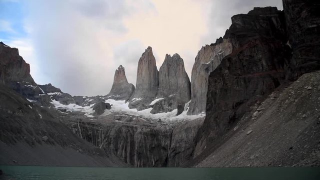 Mirador base de las Torres while backpacking in Torres del Paine National Park in Chilean Patagonia 