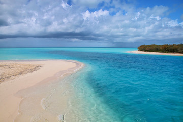 Fototapeta na wymiar Channel between Ouvea and Mouli Islands flowing into Ouvea Lagoon, Loyalty Islands, New Caledonia