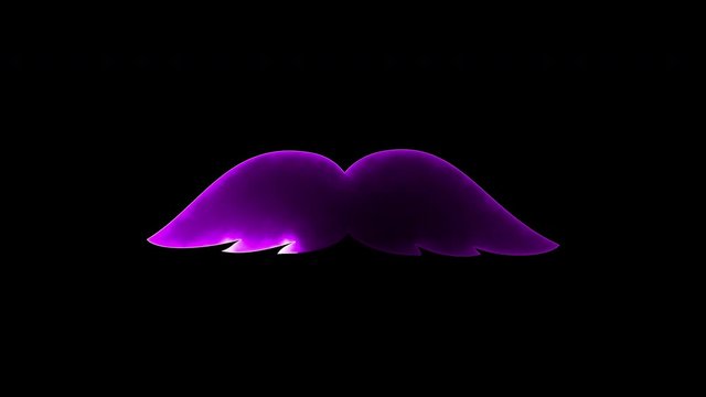Computer generated abstract background with neon light draws a mustache shape. 3D rendering mustache icon of luminous shiny lines