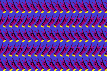 Contemporary minimalistic art collage in neon bold colors with hands showing yo sign. Surrealism creative wallpaper.