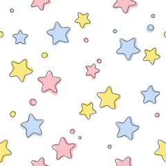 Cute light stars seamless pattern. Sweet dreams background. Illustration for xmas wallpaper, wrap, fabric, textile, cloth or package design. Baby shower background or invitation template