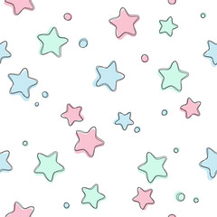 Cute light stars seamless pattern. Sweet dreams background. Vector illustration for xmas wallpaper, wrap, fabric, textile, cloth or package design. Baby shower background or invitation template