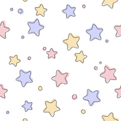 Cute light stars seamless pattern. Sweet dreams background.  Illustration for xmas wallpaper, wrap, fabric, textile, cloth or package design. Baby shower background or invitation template