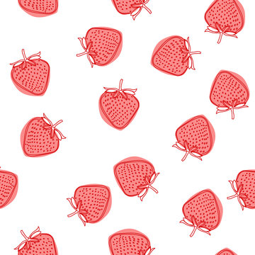 Strawberry doodle hand drawn isolated strawberry seamless pattern on white background. Background for gift wrapping paper, fabric, clothes, textile, surface textures, scrapbook.