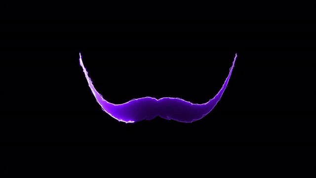 Computer generated abstract background with neon light draws a mustache shape. 3D rendering mustache icon of luminous shiny lines