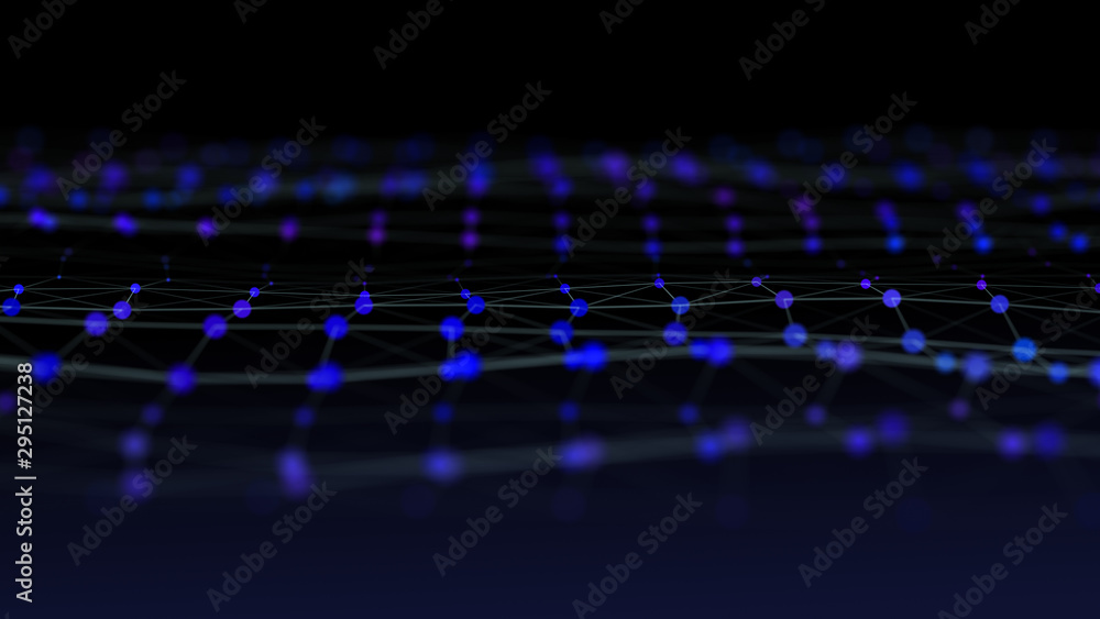 Poster abstract motion wave from shining particles connections.