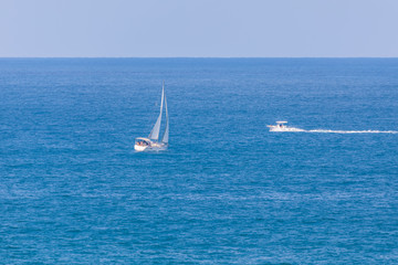 Two white yachts on Mediterranean Sea
