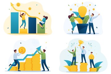 Set Flat 2D concepts grown an idea, increased income, business success, Investment. For Concept for web design