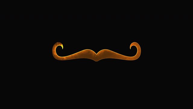 Computer generated abstract background with neon light draws a mustache shape. 3D rendering mustache icon of luminous shiny lines