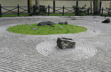 Japanese Zen garden with stone sand. 