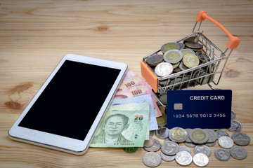 Thai silver coins are stacked Business concept