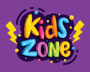 Kids zone banner template. Kids zone vector cartoon logo. Colorful lettering for children's playroom decoration