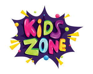 Kids zone banner template. Kids zone vector cartoon logo. Colorful lettering for children's playroom decoration