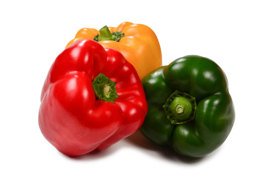 Group of bell peppers isolated on white background.