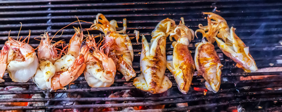 Squid Octopus Cooking grilling