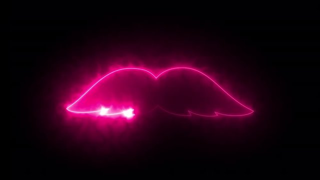 Computer generated abstract background with neon light draws a mustache shape. 3D rendering mustache icon of luminous shiny lines