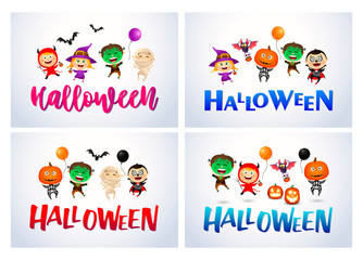 Halloween light banner set with monsters and bats