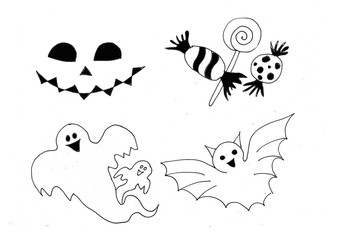 ghost, candies, sweets, bat, mug, wicked smile