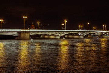Fototapeta na wymiar Palace Bridge over the Neva river at night.